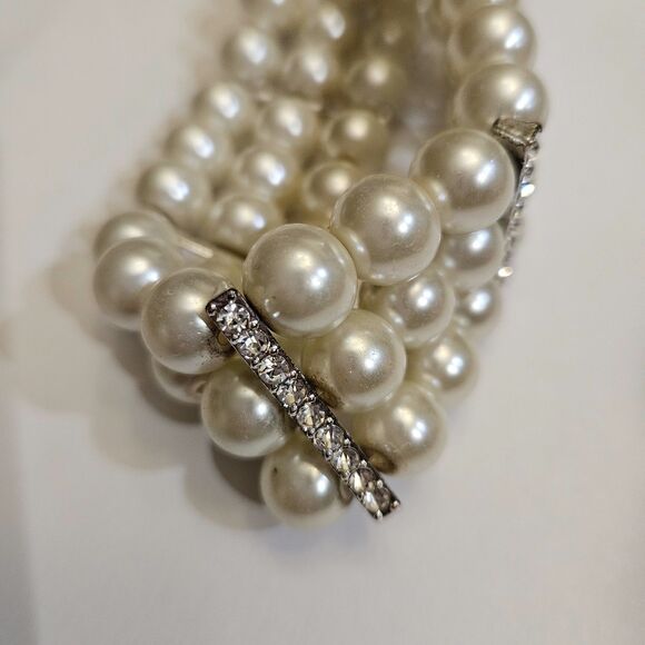 Faux Pearl & Rinestone Stretch Bracelet 18cm 7in Costume Jewlery Set Stones - Picture 3 of 7